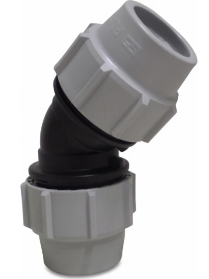 BV070640600 PP Klem Knie 45o d63 mm knel 16bar zwart